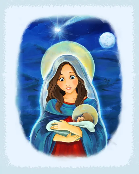Мультфільм Сцени Mary Ісус Христос Ілюстрація Дітей — стокове фото