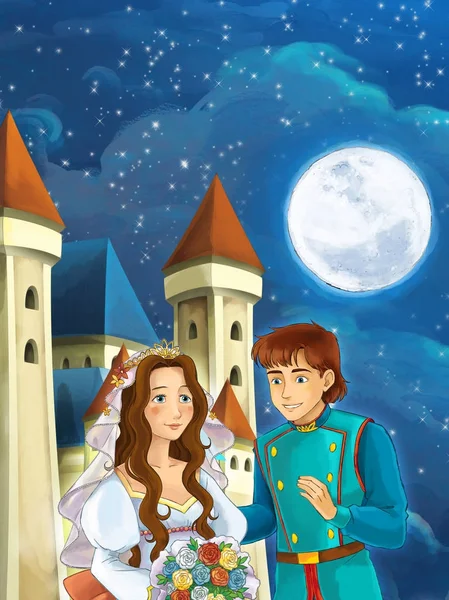 Szczęśliwy Kolorowy Scena Tradycyjnych Royal Para Małżeńska Ilustracja Dla Dzieci — Zdjęcie stockowe