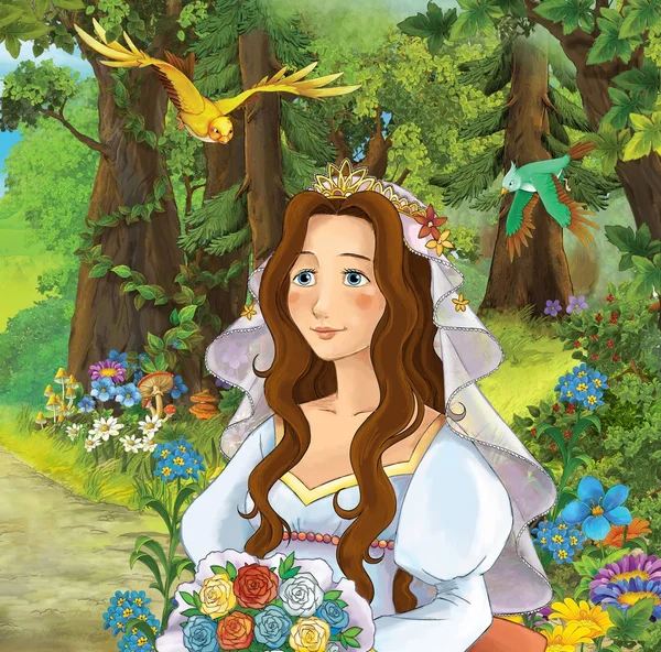 Çocuklar Için Orman Güzel Manga Kız Çizimde Şirin Prensleri Ile — Stok fotoğraf