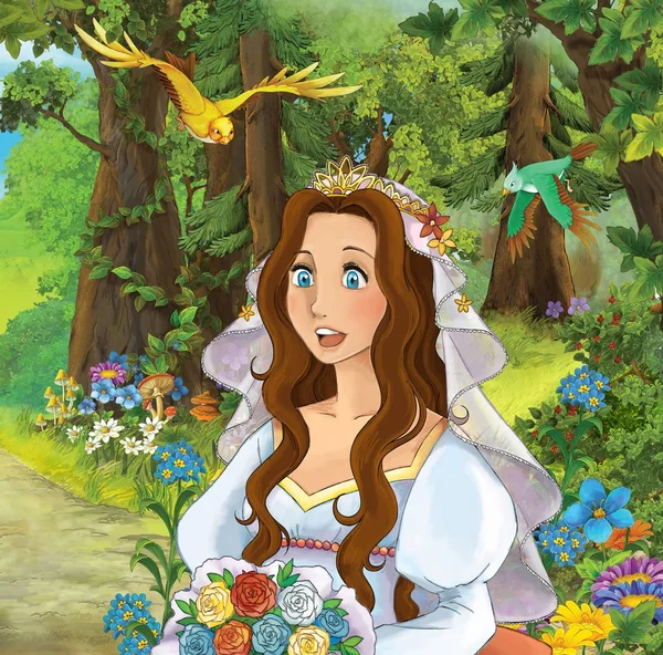 Cartoon Scene Cute Princes Forest Beautiful Manga Girl Illustration Children — Stock Photo, Image