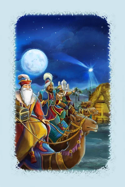 Afbeelding Van Heilige Familie Drie Koningen Traditionele Scene Illustratie Voor — Stockfoto