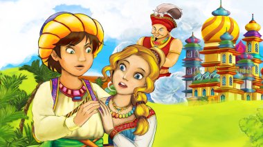 Genç evli çift - dev büyücü çocuk ne güzel kale örnek üzerinde uçan ile çizgi film sahne