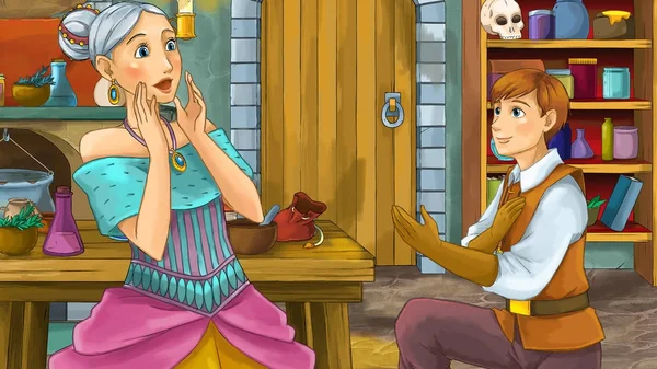 Cartoon Scene Prince Queen Some Castle Room Proposing Talking Illustration — Stock Photo, Image