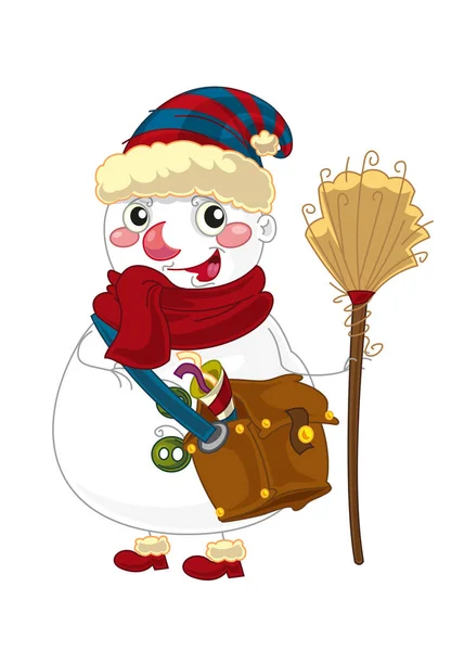 Bonhomme Neige Heureux Dessin Animé Vecteur Sourire Regarder Isolé Illustration — Image vectorielle