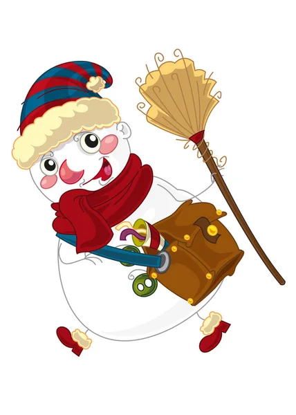 Щасливий Мультяшний Сніговик Вектор Посміхається Дивиться Ізольовано Ілюстрація Дітей — стоковий вектор
