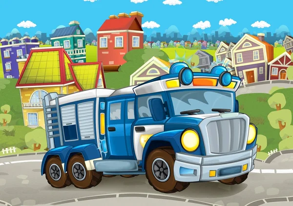 Cartoon Scene Police Truck Street Illustration Children — Stock Photo, Image