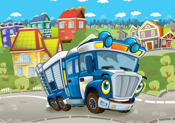 Cartoon Scene Police Truck Street Illustration Children — Stock Photo, Image