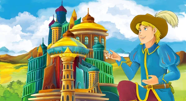 Cartoon Scene Prince Medieval Castle Illustration Children — Stock Photo, Image