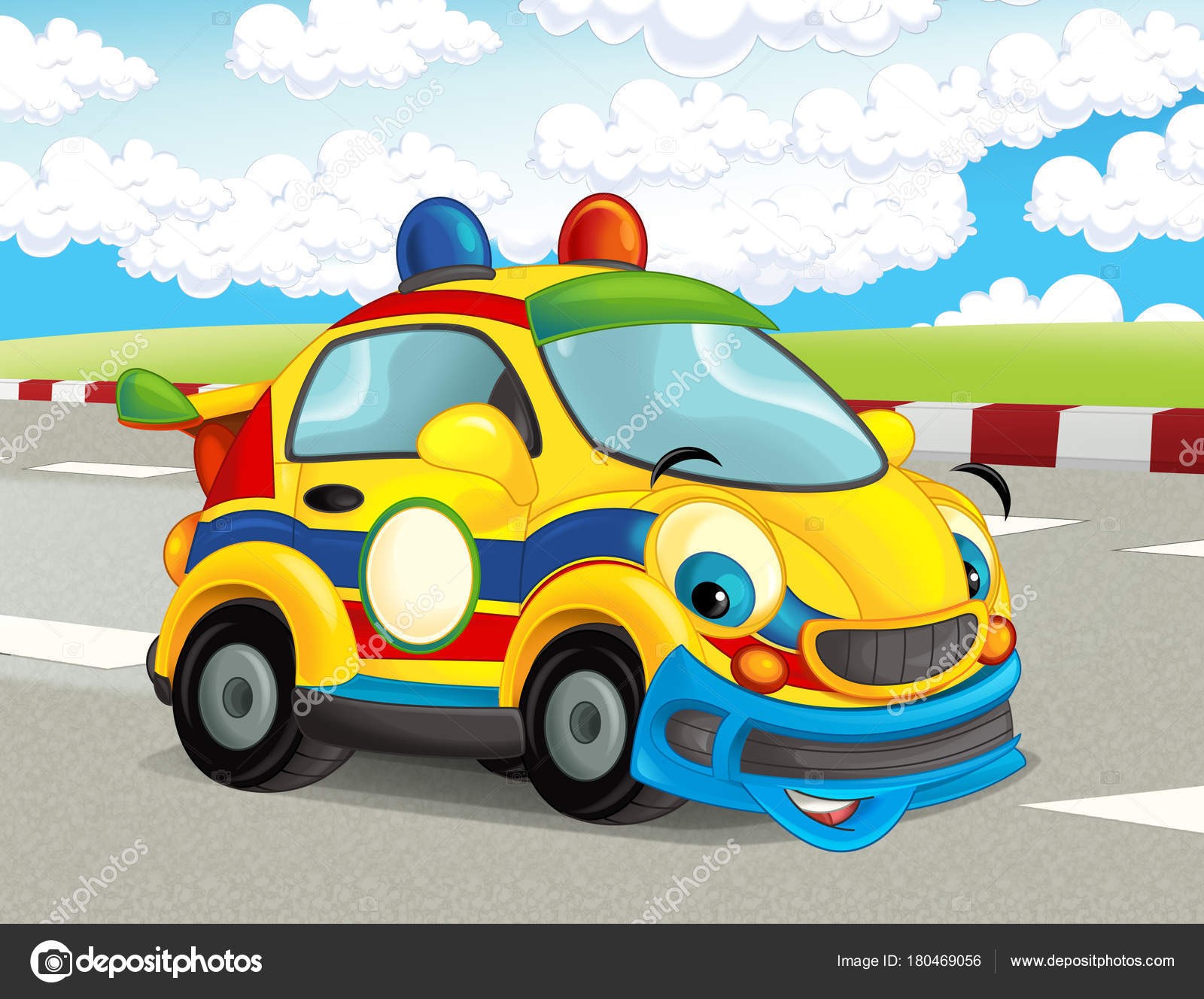 Engraçado Carro Amarelo Desenho Animado Crianças Criativas Em Pé