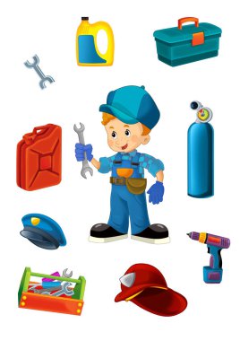 maç için - çocuklar için oyun illüstrasyon karikatür makinist farklı unsurları ile