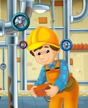 Bodrum çalışma - illüstrasyon çocuklar için tamirci ile çizgi film sahne