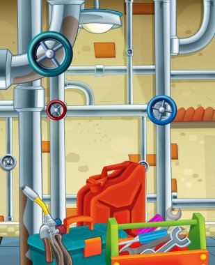 çizgi film sahne çocuklar için Bodrum - metin - beyaz arka plan için çerçeve - çizimde farklı araçlarla