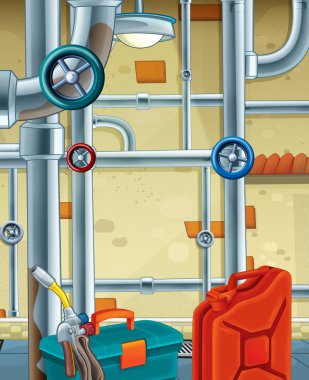 çizgi film sahne çocuklar için Bodrum - metin - beyaz arka plan için çerçeve - çizimde farklı araçlarla