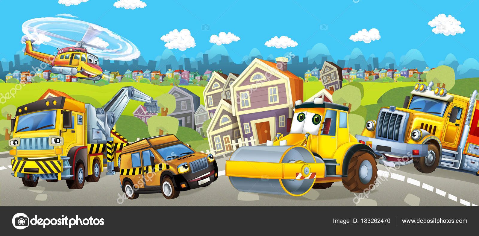 Cartoon Tow Truck Road Roller Pilot Car Illustration Children Stock Photo  by ©illustrator_hft 183262470