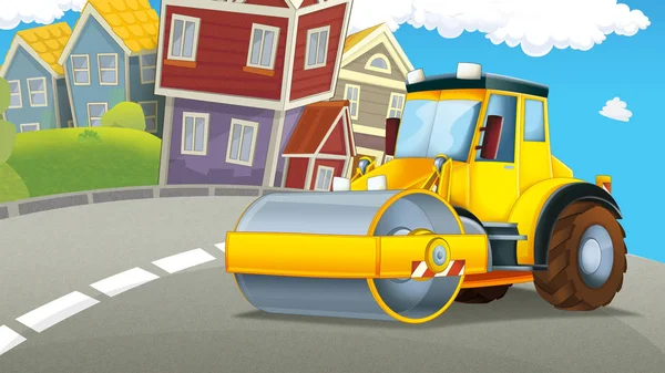 Cartoon Road Roller Truck City Illustration Children — Stock Photo, Image