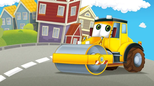Roller Vrachtwagen Van Weg Van Cartoon Stad Illustratie Voor Kinderen — Stockfoto