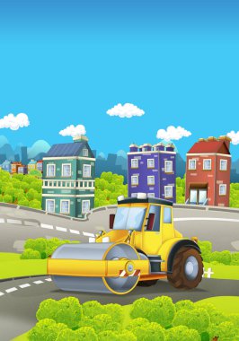 Yol silindiri kamyon City - illüstrasyon çocuklar için çizgi film