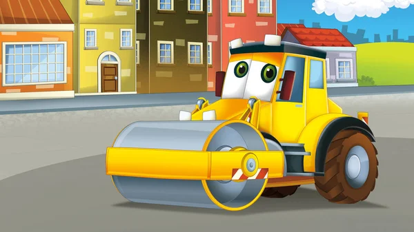 Cartoon Road Roller Truck Città Illustrazione Bambini — Foto Stock