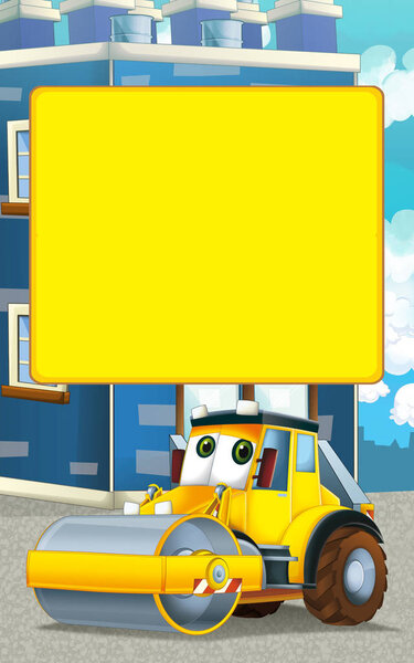 cartoon scene with road roller in the city - illustration for children