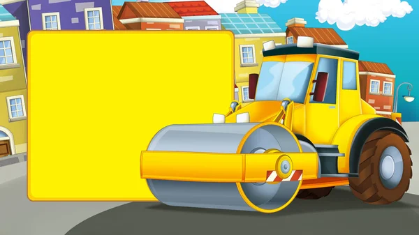 Cartoon Scene Road Roller City Illustration Children — Stock Photo, Image