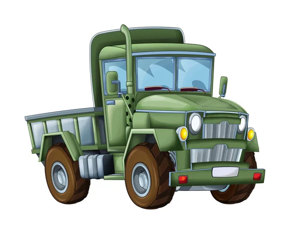 Cartoon Gelukkig Grappige Militaire Truck Witte Achtergrond Glimlachend Voertuig Illustratie — Stockfoto