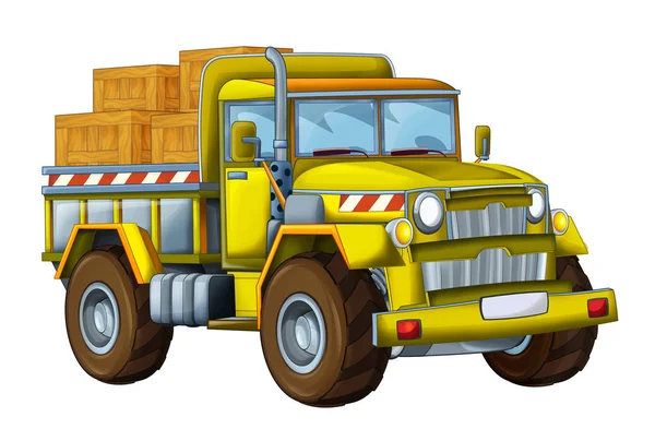 Desenhos Animados Carro Local Construção Com Carga Ilustração Para Crianças — Fotografia de Stock
