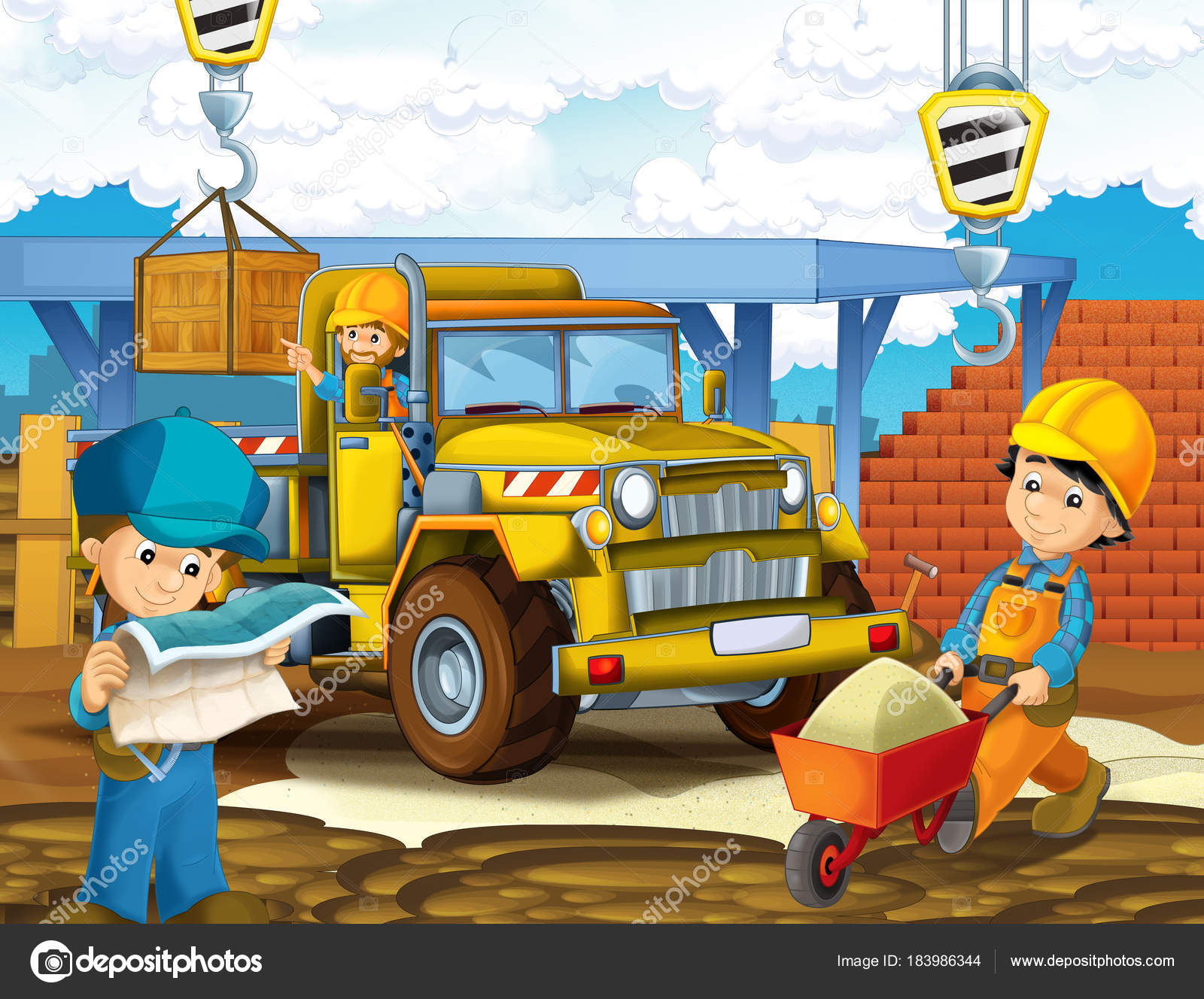 Cartoon Scene Workers Construction Site Builders Doing Different Things  Illustration Stock Illustration by ©illustrator_hft #183986344, image size:1600x1328