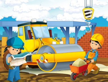 Şantiye - bazı iş - gösterim amacıyla çocuk işçiler ile çizgi film sahne