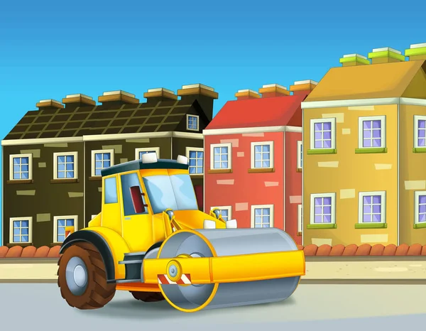 Grävmaskinen Staden Illustration För Barn — Stockfoto