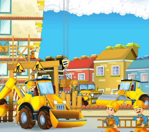 Kreskówka Scena Budowy Pracowników Wykonujących Niektóre Zadania Ilustracja Dla Dzieci — Zdjęcie stockowe