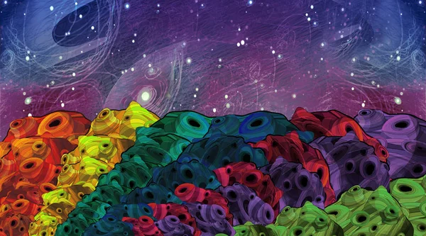 漫画空間 子供のためのいくつかの小惑星 子供のための天文学 図の表面 — ストック写真