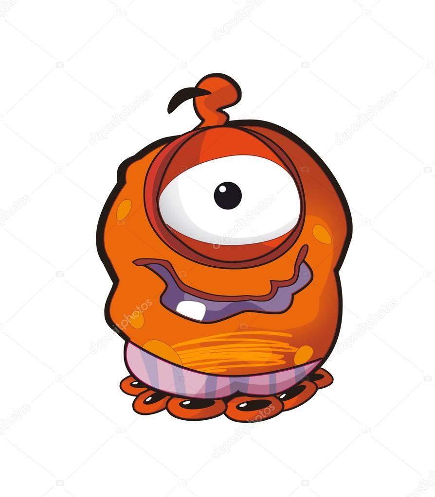 cartoon scene with some funny looking alien - white background - illustration for children