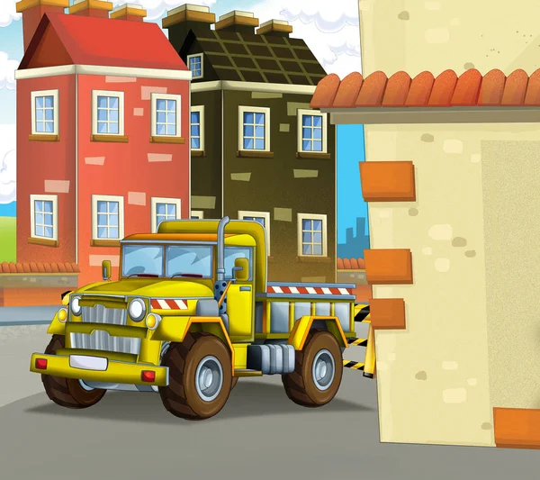 Desenhos Animados Carro Local Construção Rua Cidade Ilustração Para Crianças — Fotografia de Stock