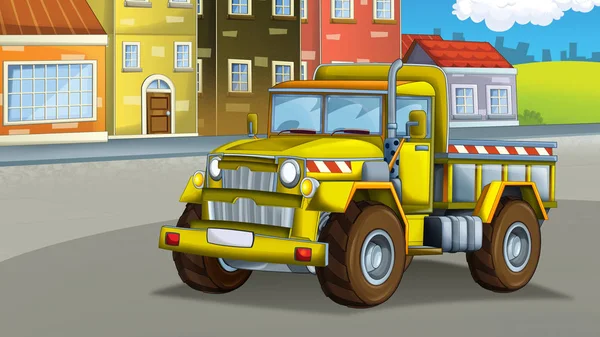 Kreskówka Budowy Witryny Samochodu Ulicy Mieście Ilustracja Dla Dzieci — Zdjęcie stockowe