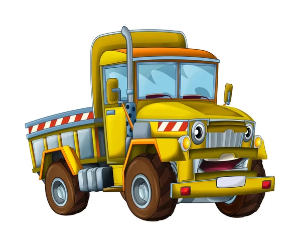 Cartone Animato Felice Divertente Cantiere Camion Sfondo Bianco Veicolo Sorridente — Foto Stock