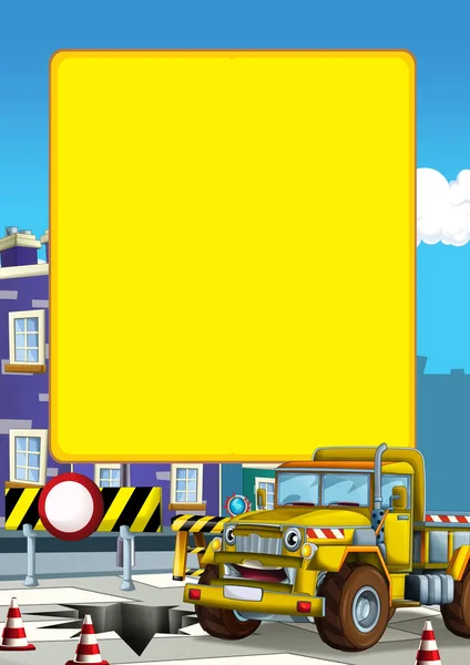 cartoon construction site car on the street in the city - illustration for children