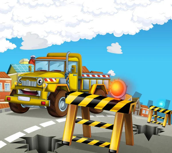 cartoon construction site car on the street in the city - illustration for children