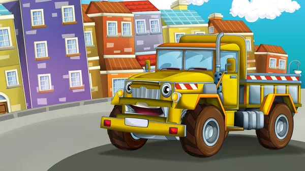 Cartoon Construction Site Car Street City Illustration Children — Stock Photo, Image