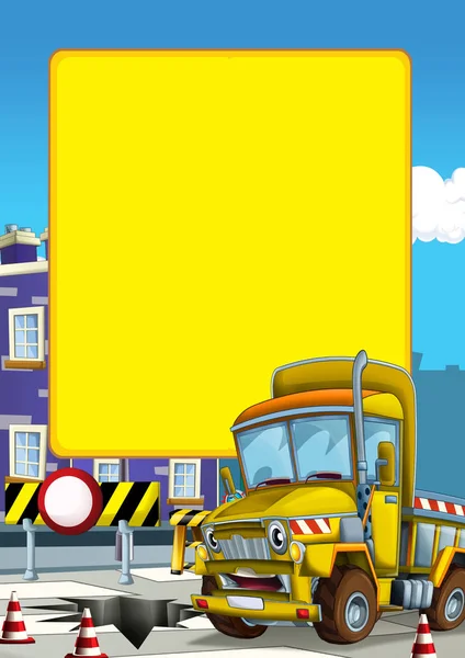 Cartoon Construction Truck Street City Illustration Children — Stock Photo, Image