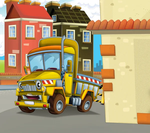 Camion Construction Dessin Animé Dans Rue Ville Illustration Pour Les — Photo