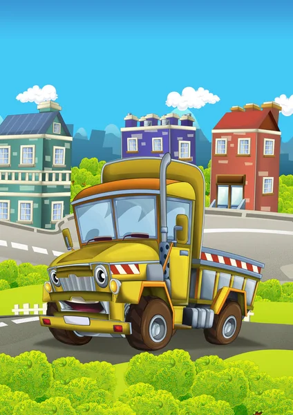 Camion Construction Dessin Animé Dans Rue Ville Illustration Pour Les — Photo