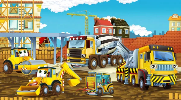 Cartoon Scene Different Construction Site Vehicles Illustration Children — Stock Photo, Image