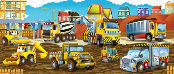 Cartoon Scene Different Construction Site Vehicles Illustration Children — Stock Photo, Image