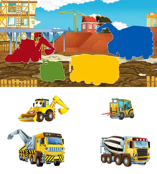 Γελοιογραφία Σκηνή Διαφορετική Κατασκευή Οχημάτων Του Εργοταξίου Εικονογράφηση Άσκηση Για — Φωτογραφία Αρχείου