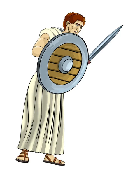 Cartoon Scen Med Romerska Eller Grekiska Antika Karaktär Vit Bakgrund — Stockfoto
