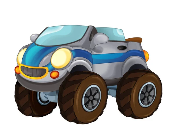 Cartoon Fast Road Car Looking Monster Truck Cabriolet White Background — Stock Photo, Image