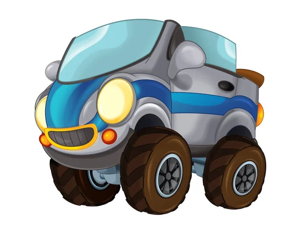 Cartoon Fast Road Car Looking Monster Truck Cabriolet White Background — Stock Photo, Image