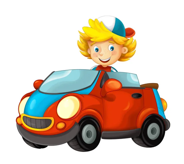 Cartoon Sportbil Med Boy Illustration För Barn — Stockfoto