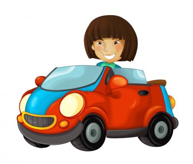 Çizgi film spor araba kızla - illüstrasyon çocuklar için