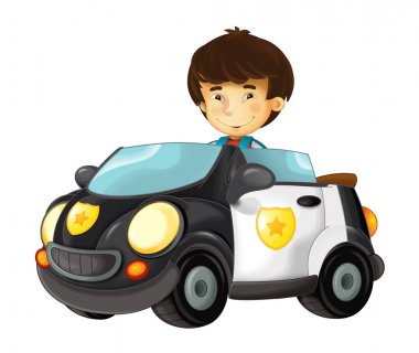Oyuncak polis arabası-çocukla çocuk beyaz arka planda - illüstrasyon çocuklar için çizgi film 